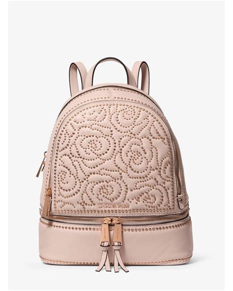 michael kors rhea medium rose studded leather backpack soft pink|Michael Kors rhea backpack large.